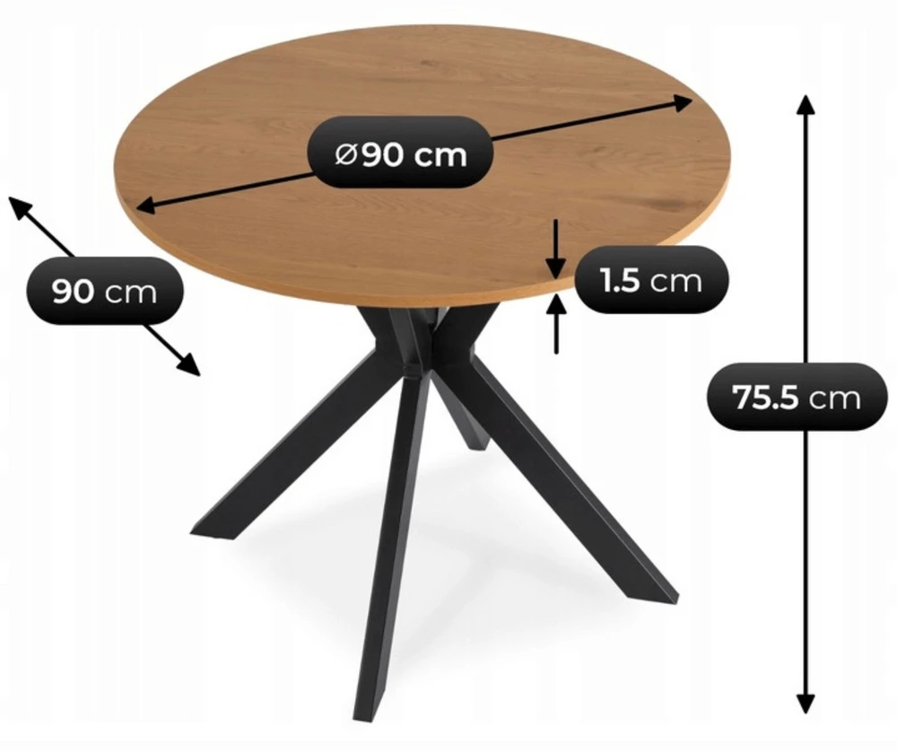 Stalas LAUREN 90 cm auksinio ąžuolo