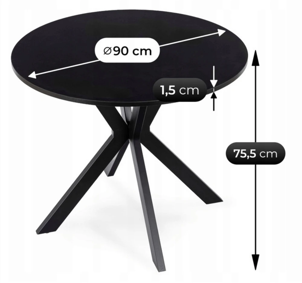 Stalas LAUREN 90 cm, juodas