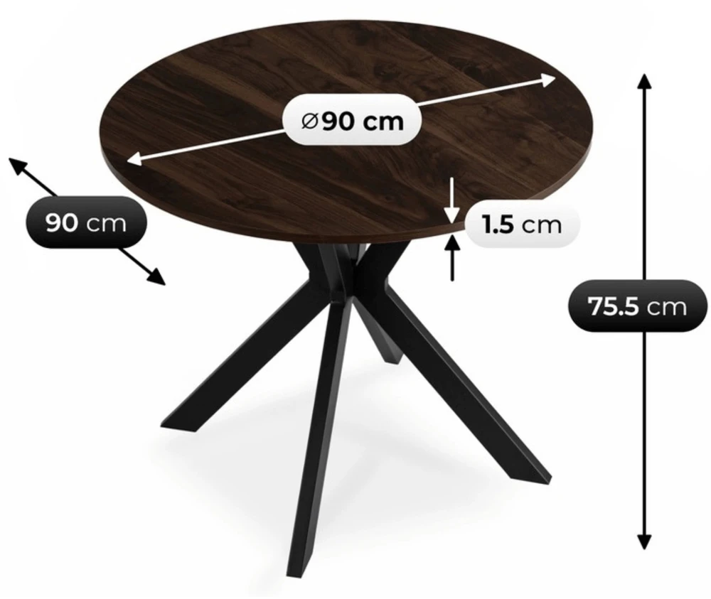 Stalas LAUREN 90 cm riešuto ir juodos spalvos