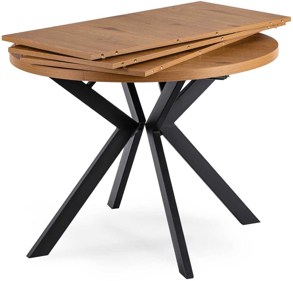 Mebel Elite Išskleidžiamas apvalus stalas, 100–250 cm, aukso ąžuolo ir juodos spalvos