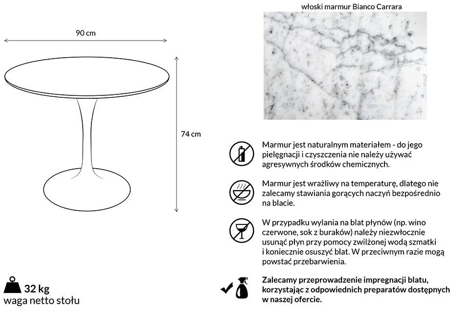 Stalas TULIP MARBLE, baltas