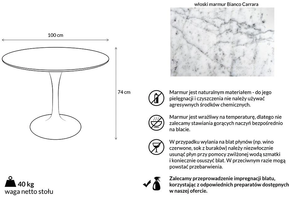 Stalas TULIP MARBLE, baltas