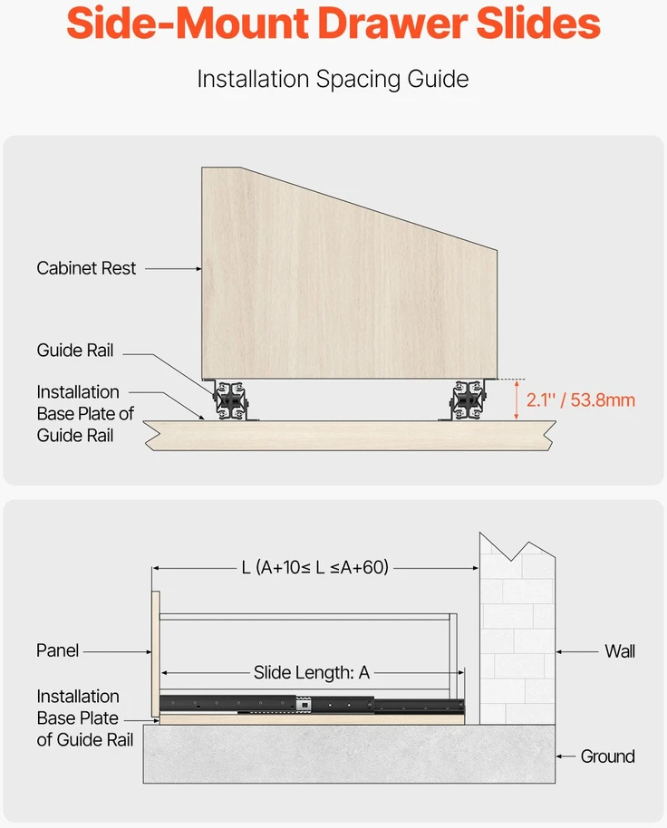 VEVOR Pogrindinės stalčių bėgeliai 80 cm 117 kg apkrova