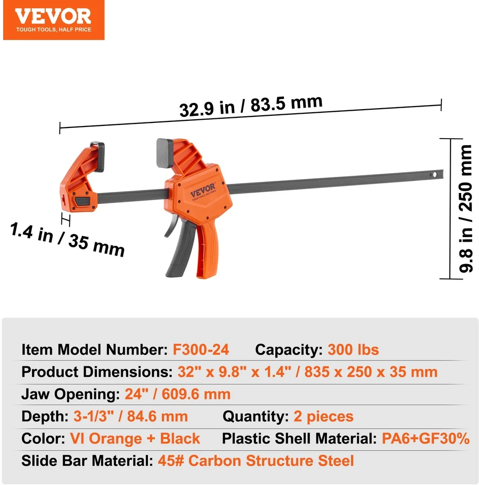 VEVOR Mediniai spaustuvai, 2 vnt. 61 cm F spaustuvai