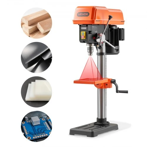 VEVOR Stalinės gręžimo staklės medienai ir metalui su lazeriu ir LED apšvietimu, kintamas greitis, 254 mm atstumas, stalinis gręžtuvas, dirbtuvių įranga