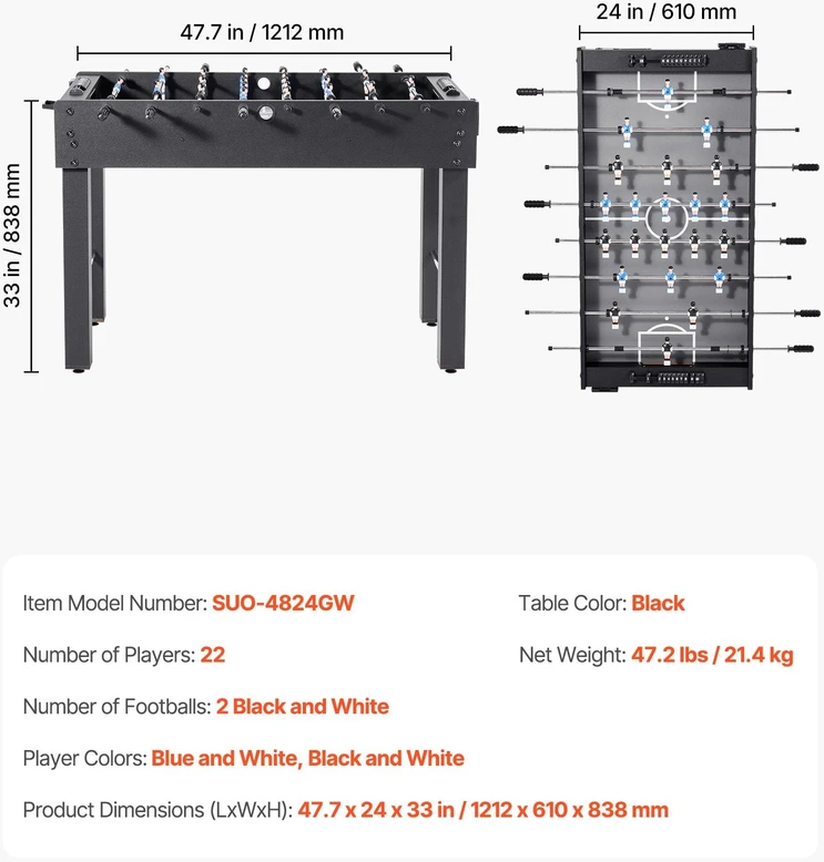VEVOR 121 cm stalo futbolo žaidimo stalas namams