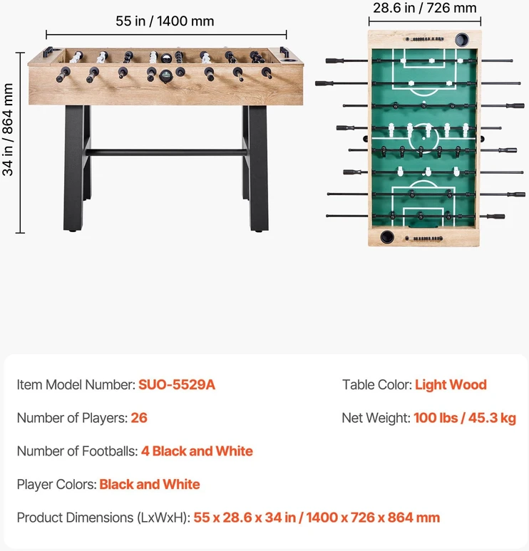 Vevor 140 cm stalo futbolo žaidimų stalas namams