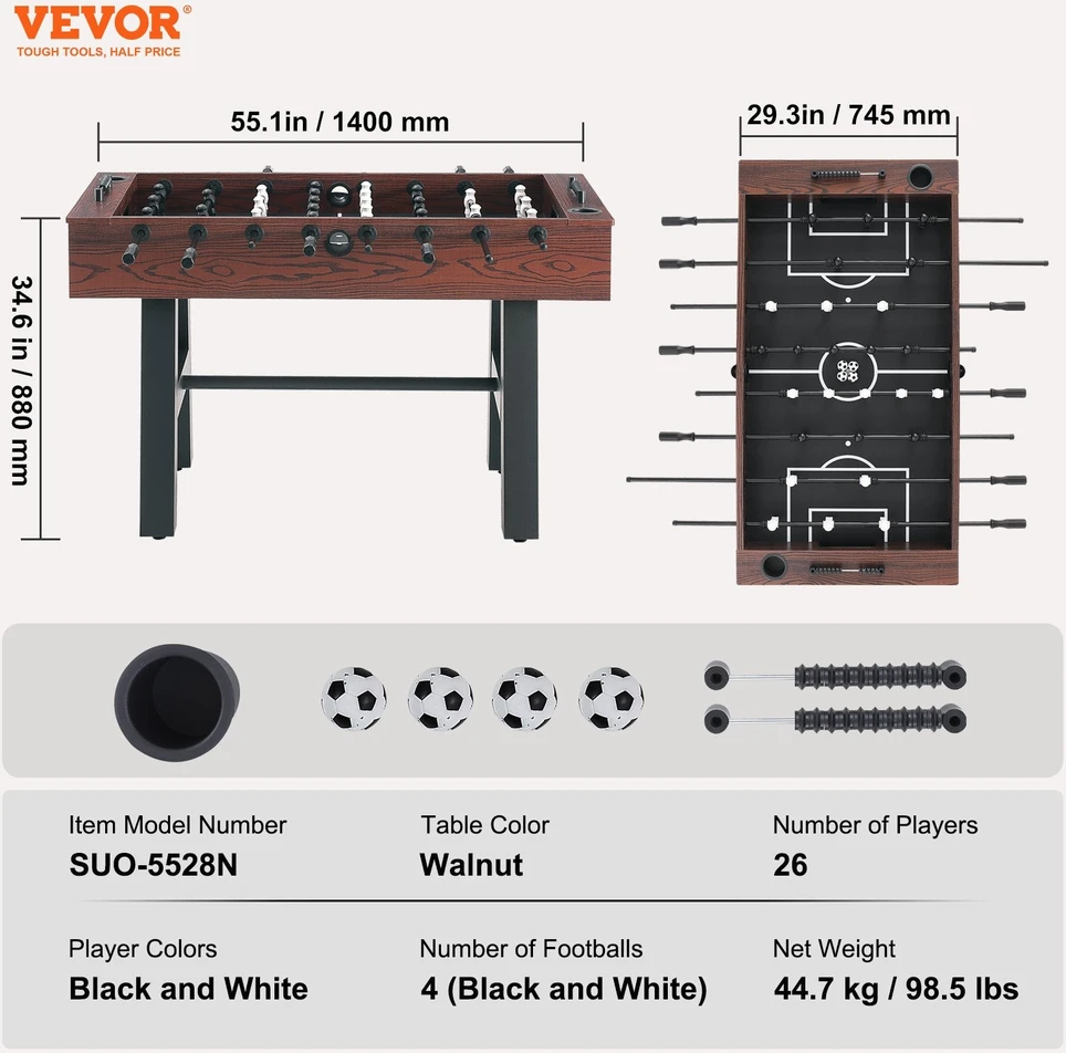 VEVOR Fusbolo stalas 140 cm su priedais