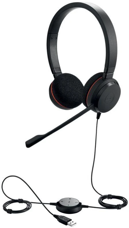Ausinės JABRA EVOLVE 20 UC Stereo USB su lankeliu ant galvos triukšmo slopinimas USB jungtis su užtildymo mygtuku ir garsumo valdymu ant laido