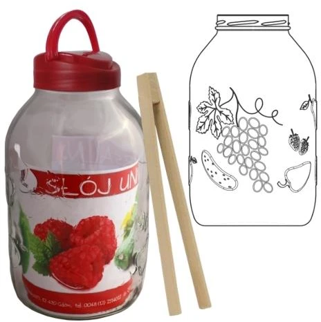 Stiklainis 5 L su plastikiniu dangteliu ir žnyplėmis