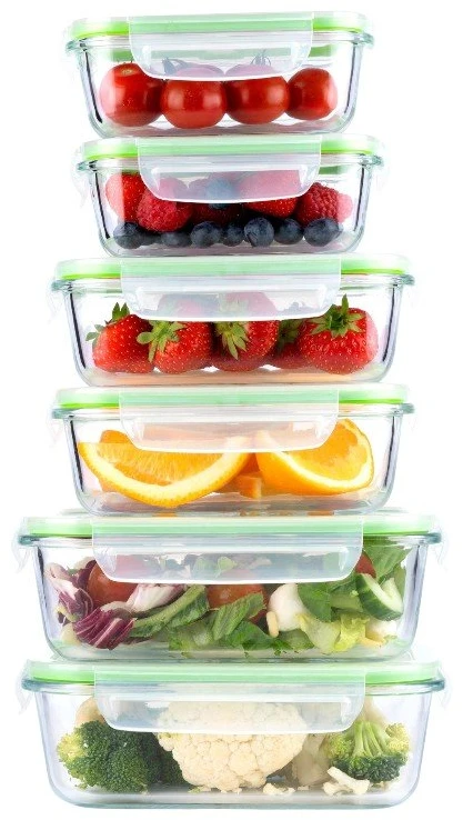 Alpina - Set of 6 glass food containers with lid Priešpiečių dėžutė 370 ml / 640 ml / 1050 ml