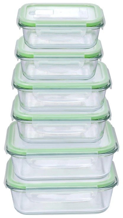 Alpina - Set of 6 glass food containers with lid Priešpiečių dėžutė 370 ml / 640 ml / 1050 ml