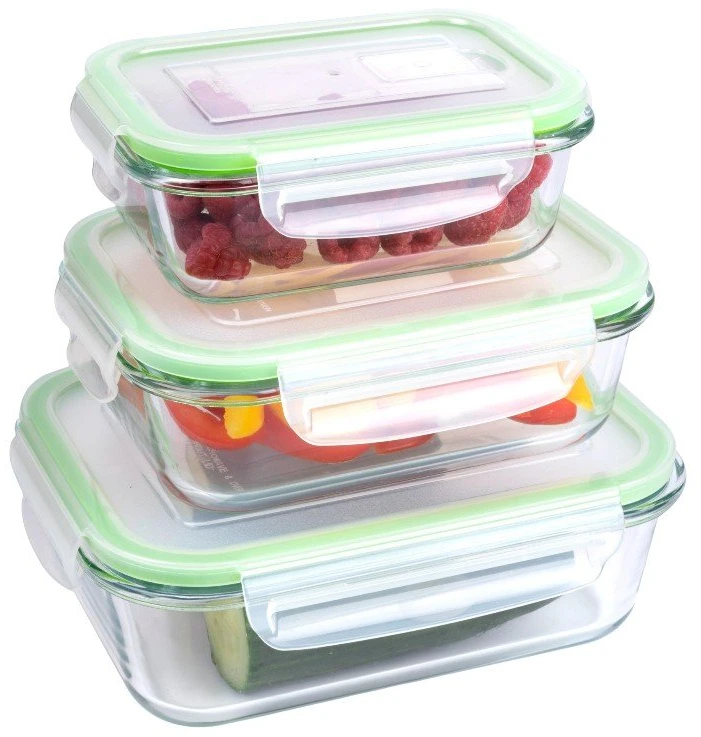 Alpina - Set of 6 glass food containers with lid Priešpiečių dėžutė 370 ml / 640 ml / 1050 ml