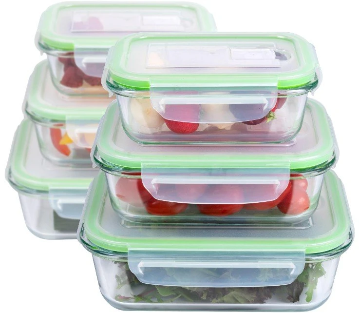 Alpina - Set of 6 glass food containers with lid Priešpiečių dėžutė 370 ml / 640 ml / 1050 ml