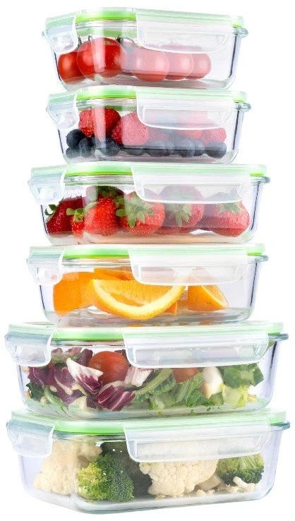 Alpina - Set of 6 glass food containers with lid Priešpiečių dėžutė 370 ml / 640 ml / 1050 ml