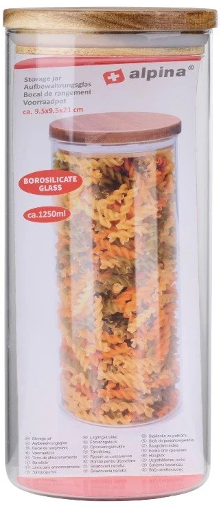 Alpina - Glass Jar/Storage Container with Lid 1250 ml 9.5 x 21 cm