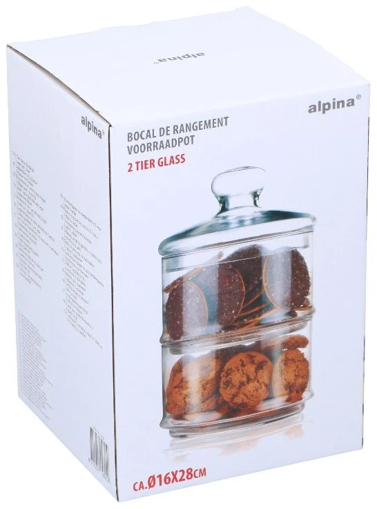 Alpina - Glass container / jar for sweets, 2 levels, 16x28 cm
