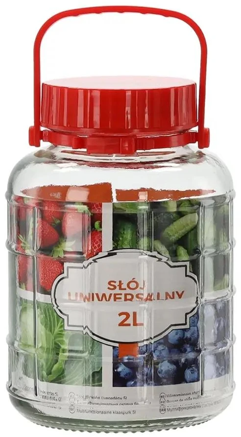 Stiklinis universalus stiklainis 2 L su plastikiniu dangteliu