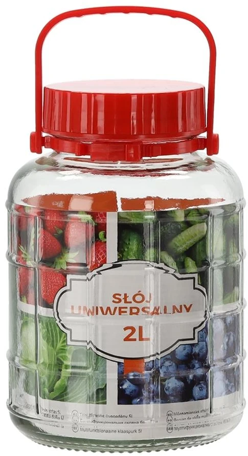 Stiklinis universalus stiklainis 2 L su plastikiniu dangteliu