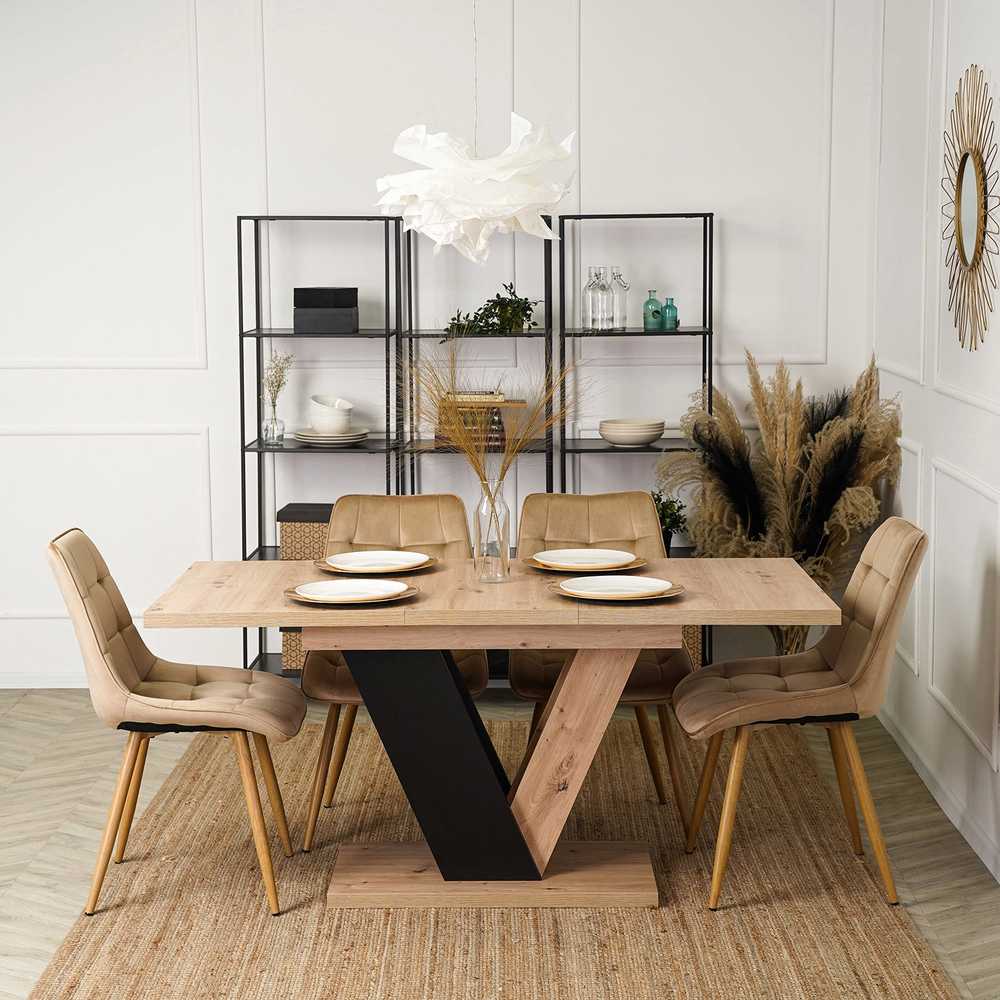 Mebel Elite Išskleidžiamas stalas CLARK, 120–160 cm, Artisan ąžuolo ir juodos spalvos
