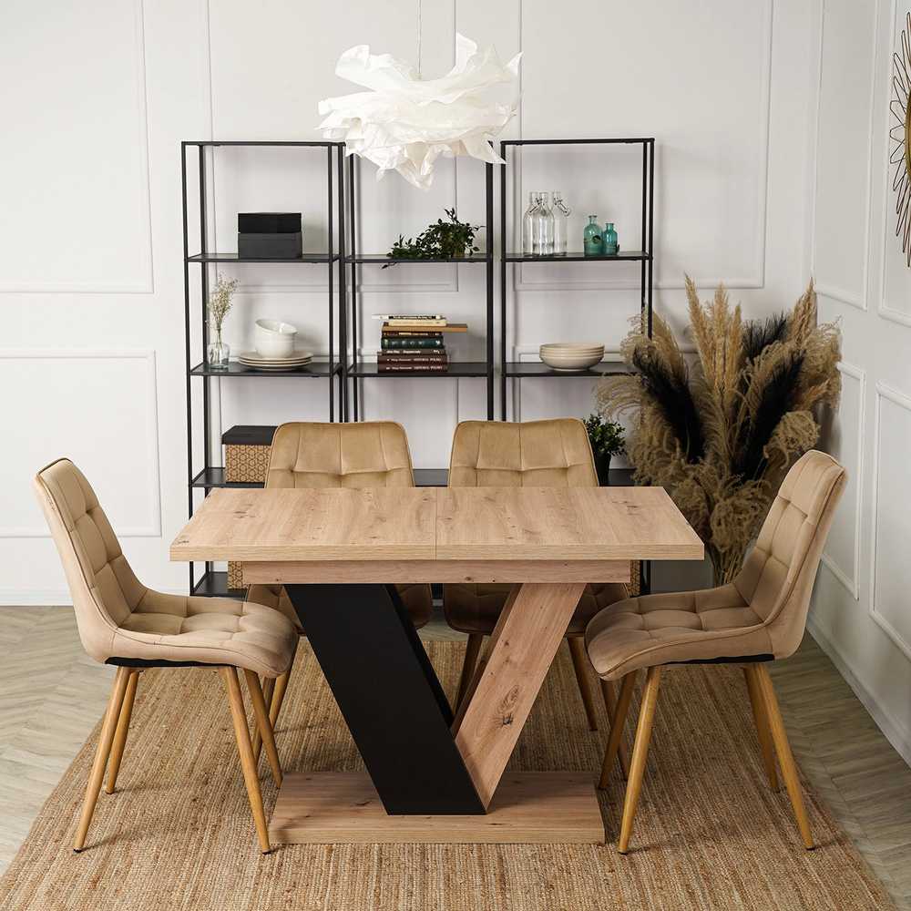 Mebel Elite Išskleidžiamas stalas CLARK, 120–160 cm, Artisan ąžuolo ir juodos spalvos