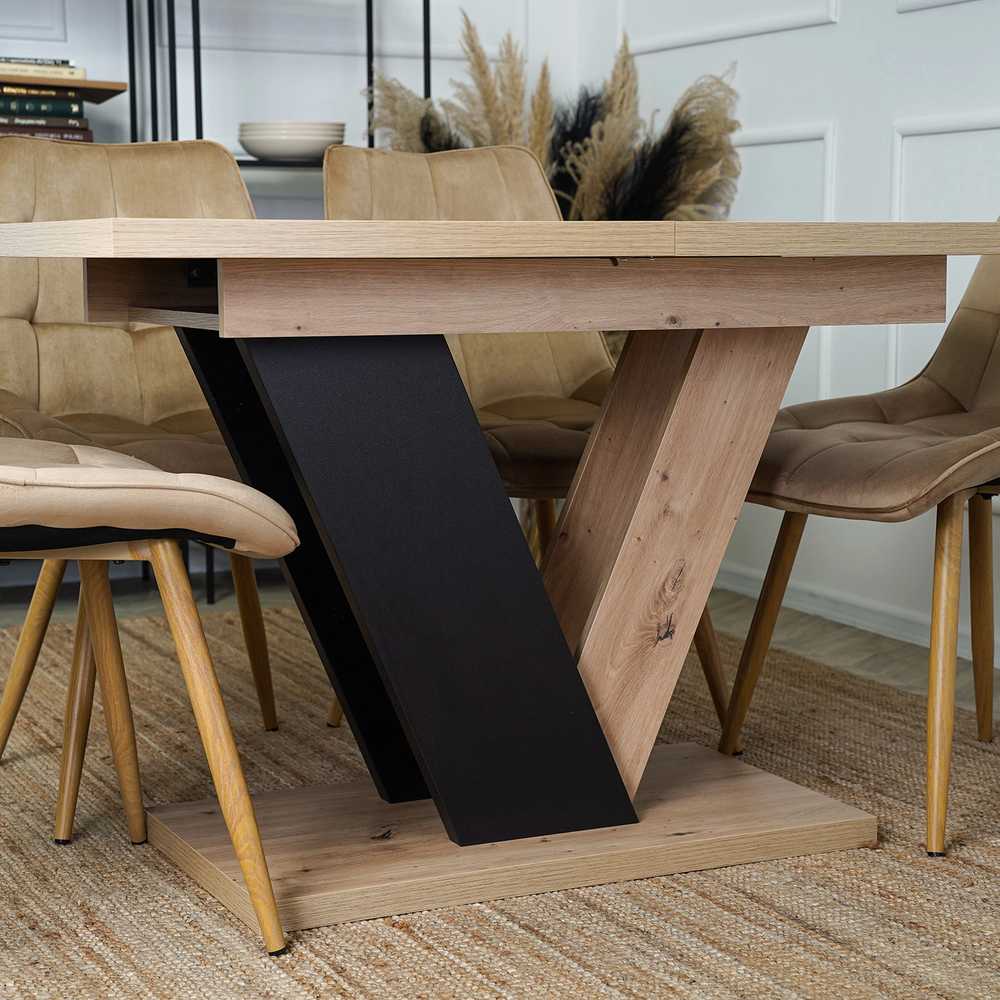 Mebel Elite Išskleidžiamas stalas CLARK, 120–160 cm, Artisan ąžuolo ir juodos spalvos