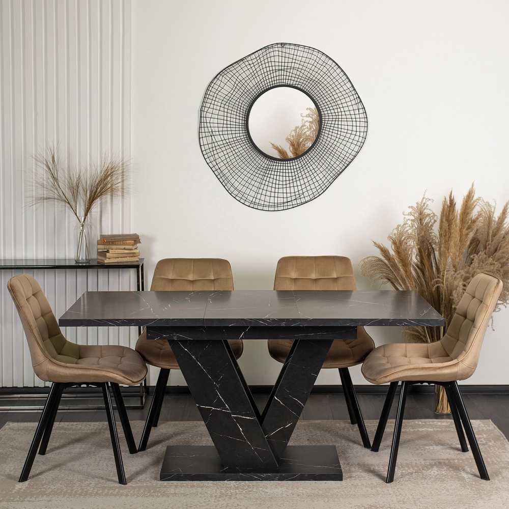 Mebel Elite Išskleidžiamas stalas, 120–160 cm, juodo marmuro spalvos
