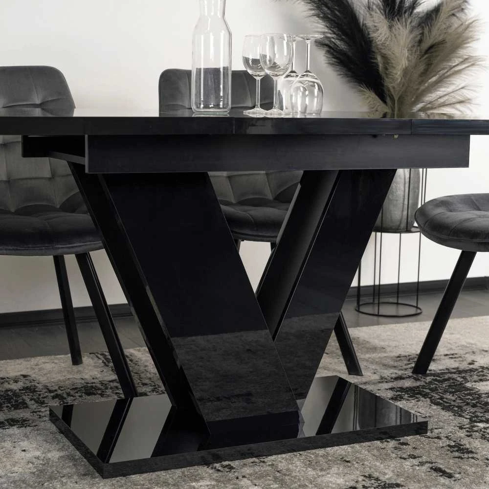 Mebel Elite Išskleidžiamas stalas, 120–160 cm, juodas blizgus