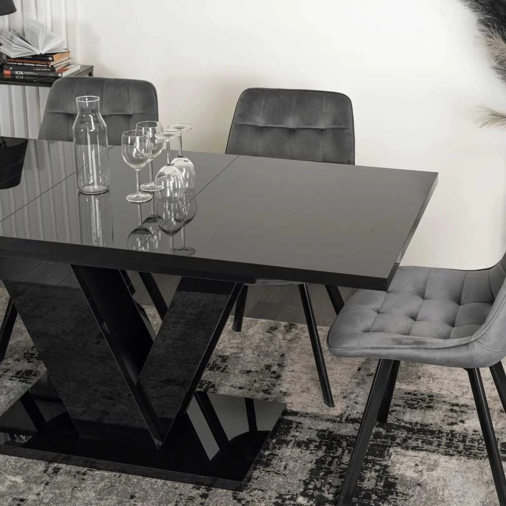 Mebel Elite Išskleidžiamas stalas, 120–160 cm, juodas blizgus