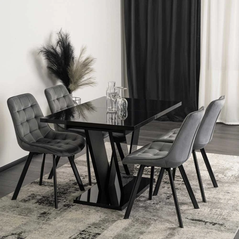 Mebel Elite Išskleidžiamas stalas, 120–160 cm, juodas blizgus