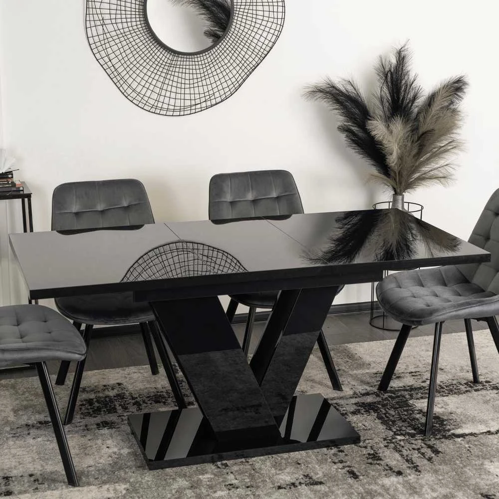 Mebel Elite Išskleidžiamas stalas, 120–160 cm, juodas blizgus