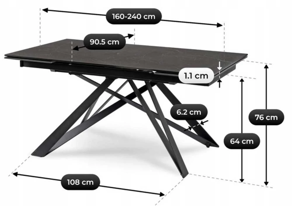 Stół MAXIME 160-240 cm Juodas marmur