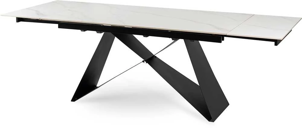VICTOR stačiakampis ištraukiamas stalas, 160–240 cm, keramika, baltas marmuras/juodas, moderniam lofto stiliaus valgomajam