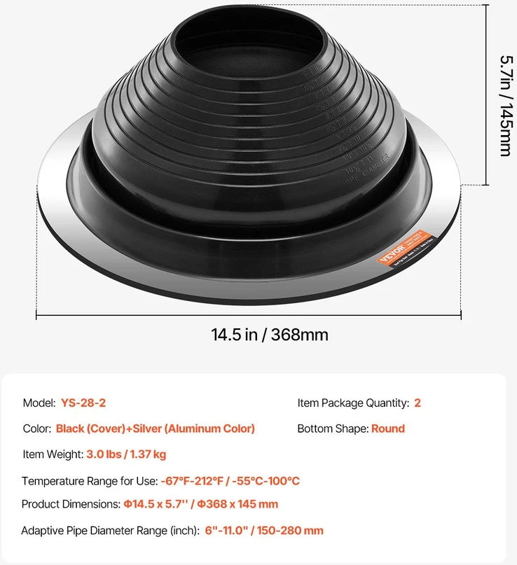 VEVOR 2 vnt. metalinės stogo vamzdžių apsaugos 150-280 mm