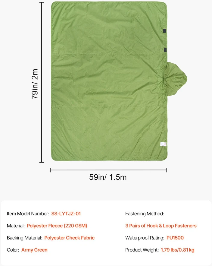 VEVOR Dėvima žygio antklodė 2 m x 1,5 m