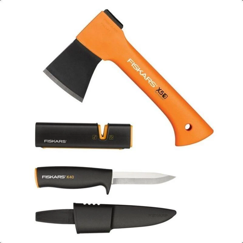 Fiskars rinkinys 1057913, kirvis + peilis + galąstuvas