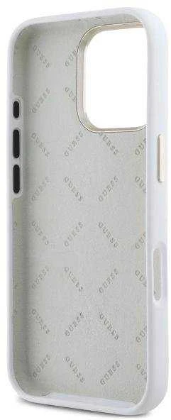 Guess GUHCP16LM4DGPH Apple iPhone 16 Pro 6.3″ baltos spalvos kietas dėklas Silicone Logo Strass 4G