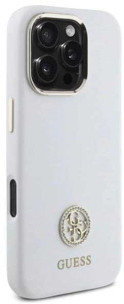 Guess GUHCP16LM4DGPH Apple iPhone 16 Pro 6.3″ baltos spalvos kietas dėklas Silicone Logo Strass 4G