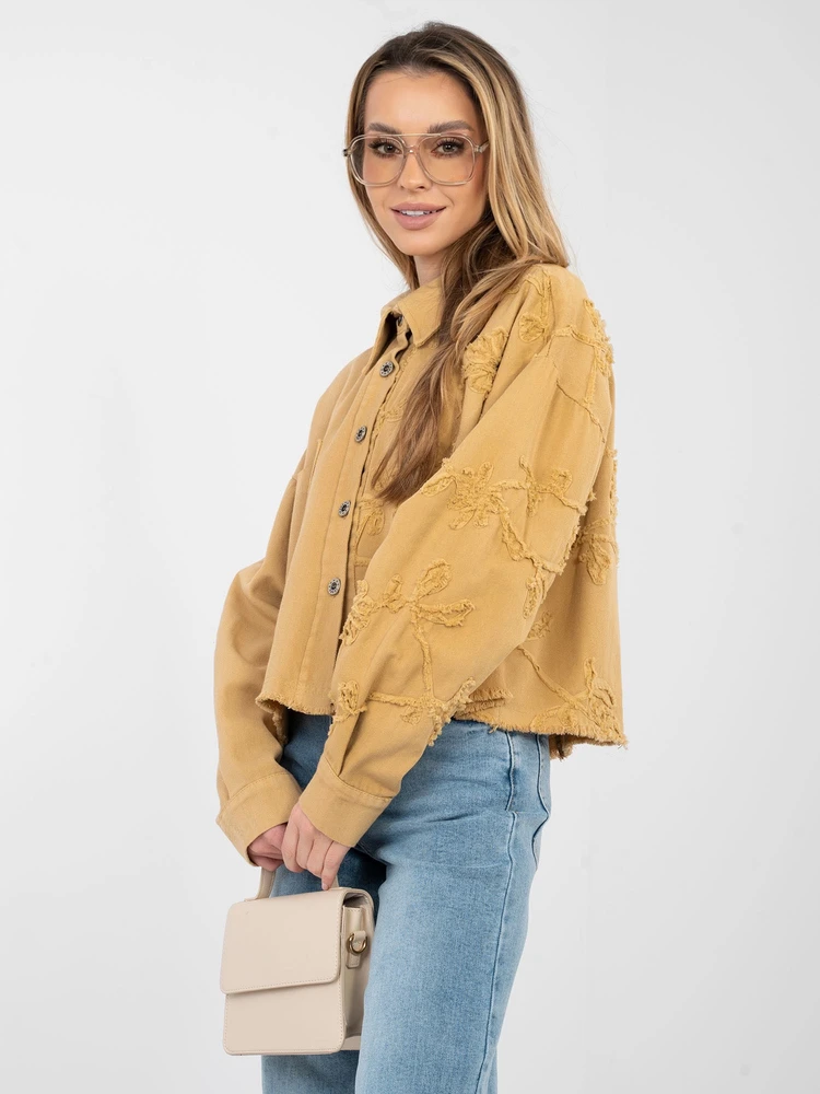 Moteriška džinsinė striukė smėlio spalvos