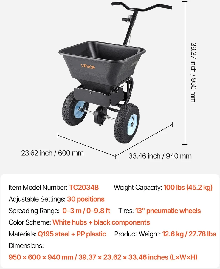 VEVOR Vaikščiojamasis vejos barstytuvas 45 kg