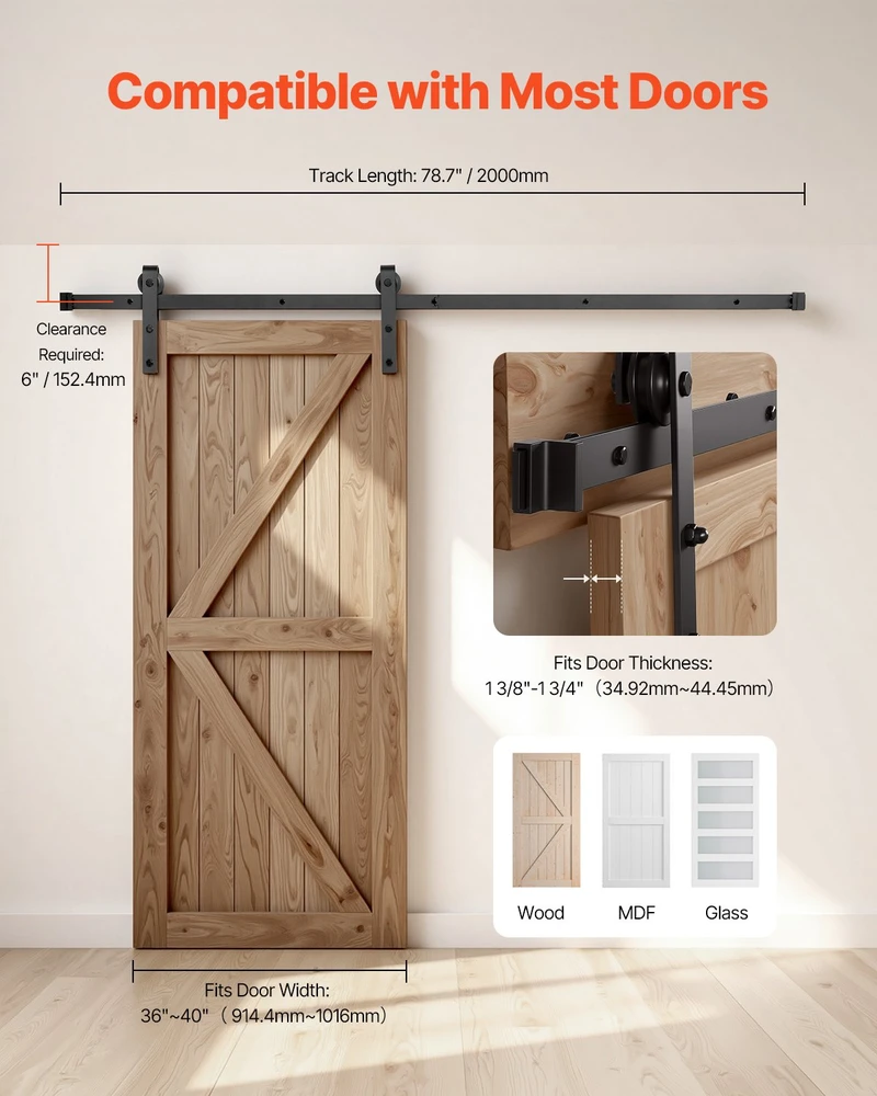 VEVOR 6.6ft stumdomų durų furnitūra juoda