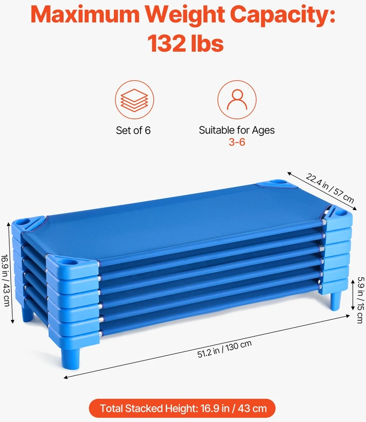 VEVOR Sudedamas vaikų lovelis 130 x 57 cm, mėlyna (6 vnt.)