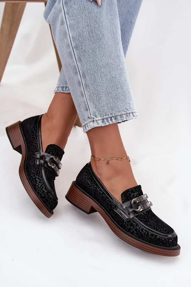 Suede Women's Loafers with Decoration D&A MR52-176 Juodas