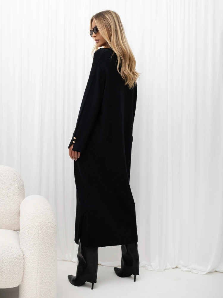 Moteriška laisvo kirpimo midi suknelė su apykakle Italy Moda, juoda