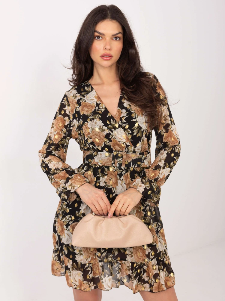 Suknelė-DHJ-SK-12220-2.14P-juoda-smėlio spalvos