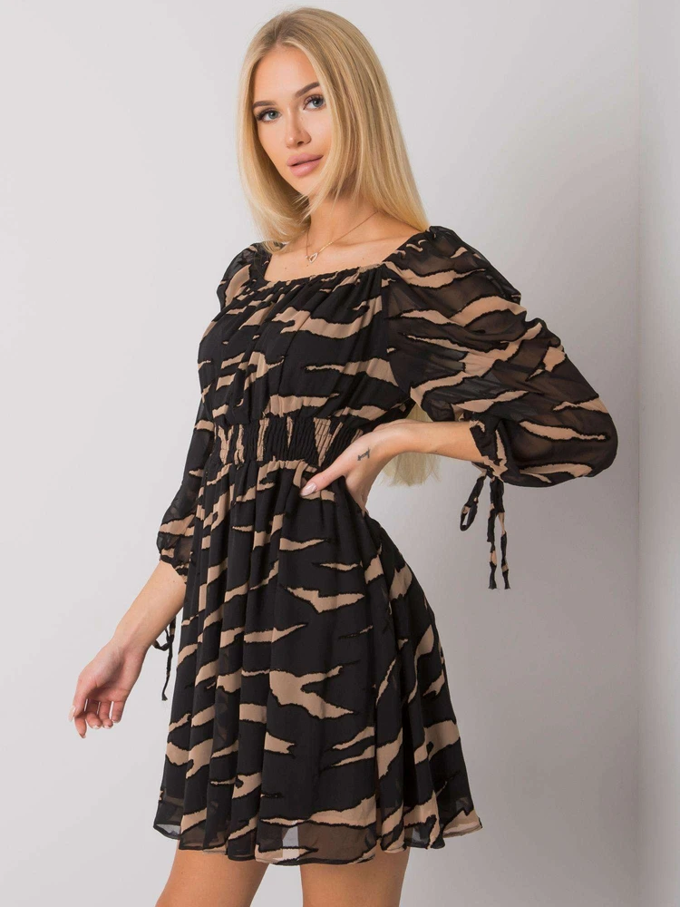 Suknelė-LC-SK-22K-3040.19P-juoda-smėlio spalvos