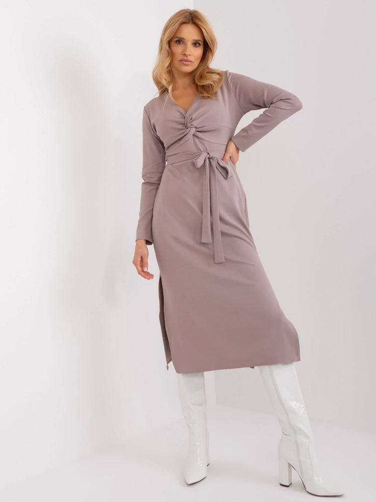 Suknelė-LK-SK-509456.99-tamsiai smėlio spalvos