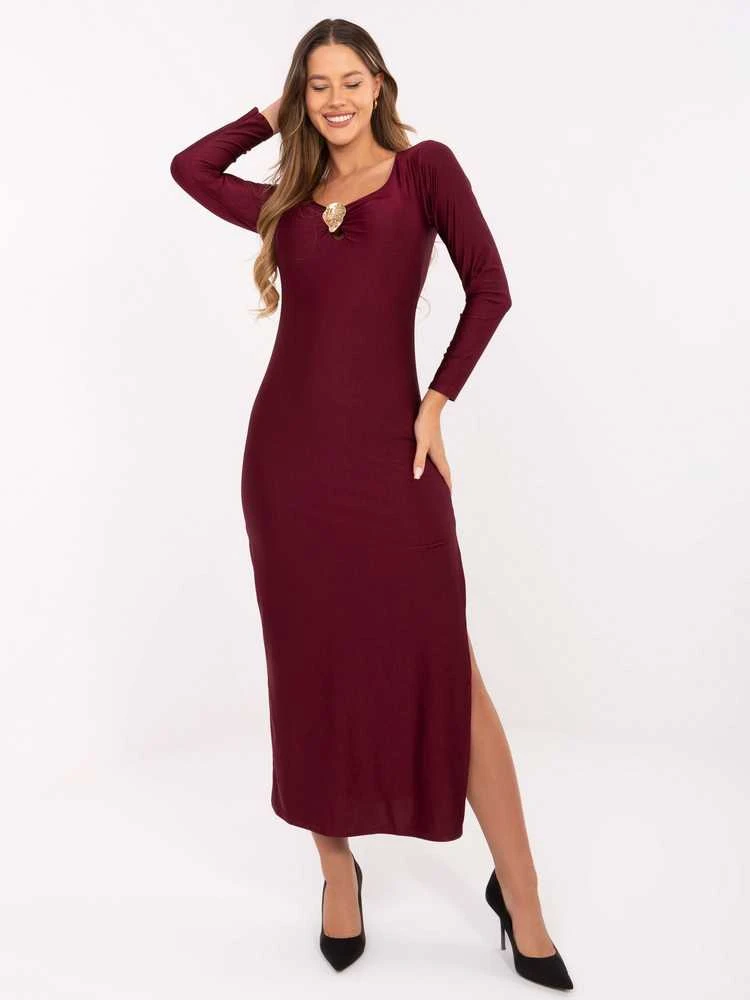 Suknelė moteriška bordo ilga elegantiška