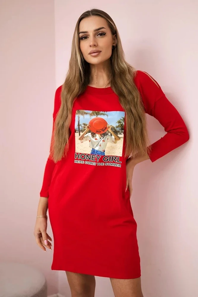 Suknelė su užrašu „Honey girl“, raudona