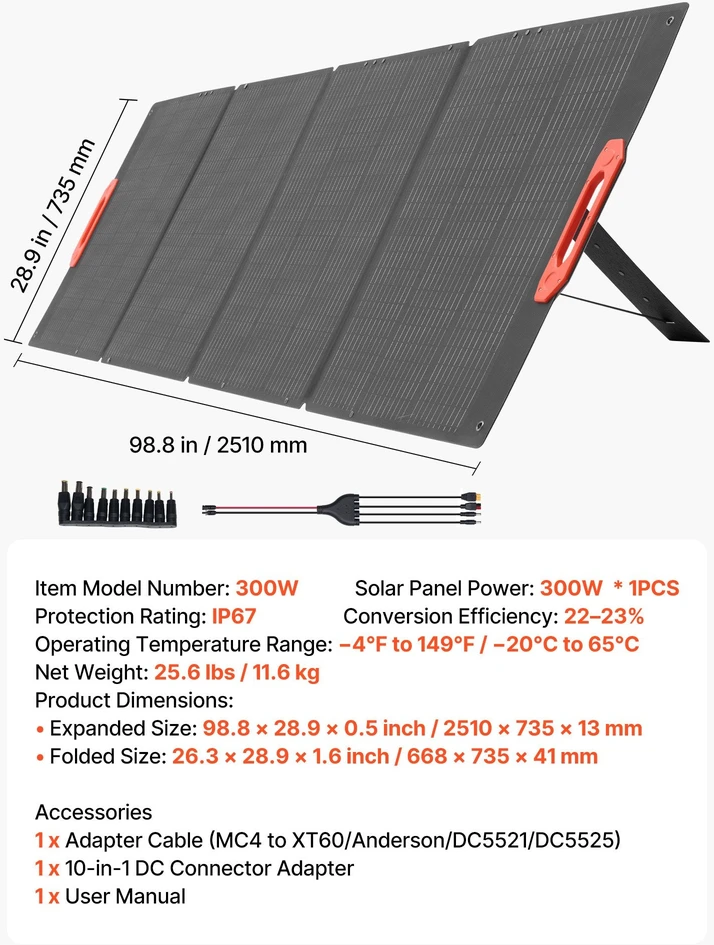 VEVOR 300 W sulankstomas monokristalinis saulės modulis